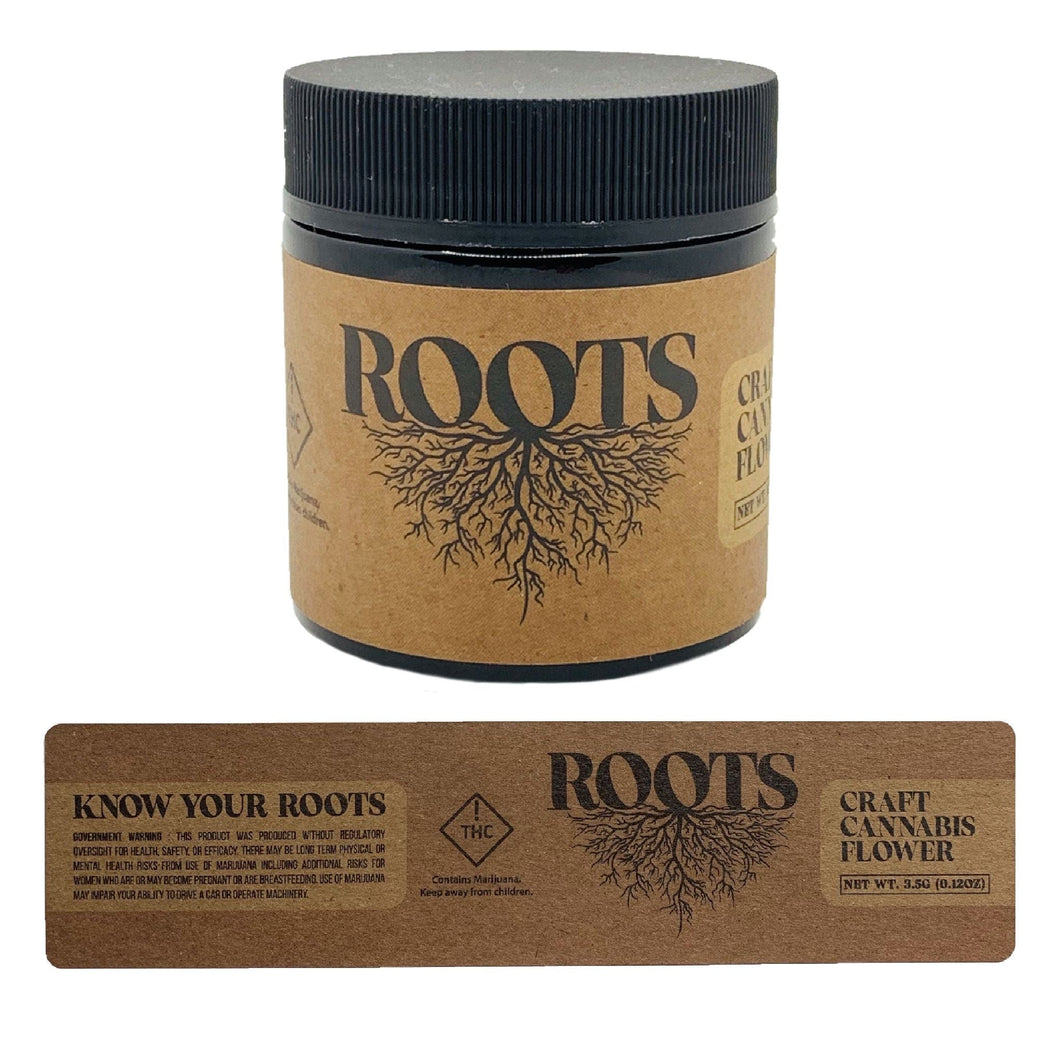 ROOTS | 3.5g Black Glass Jars | Child Resistant 8th Packaging