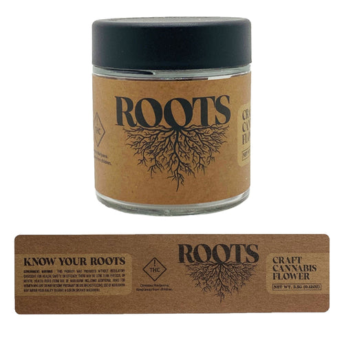 ROOTS | 3.5g Clear Glass Jars | Child Resistant 8th Packaging