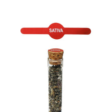 Load image into Gallery viewer, Metallic Red Sativa Doob Tube Tamper Labels 0.6″ X 2.5″