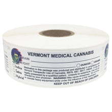 Load image into Gallery viewer, VERMONT Cannabis State Warning Label | Strain Label | 3“ x 1“ | 500 Stickers