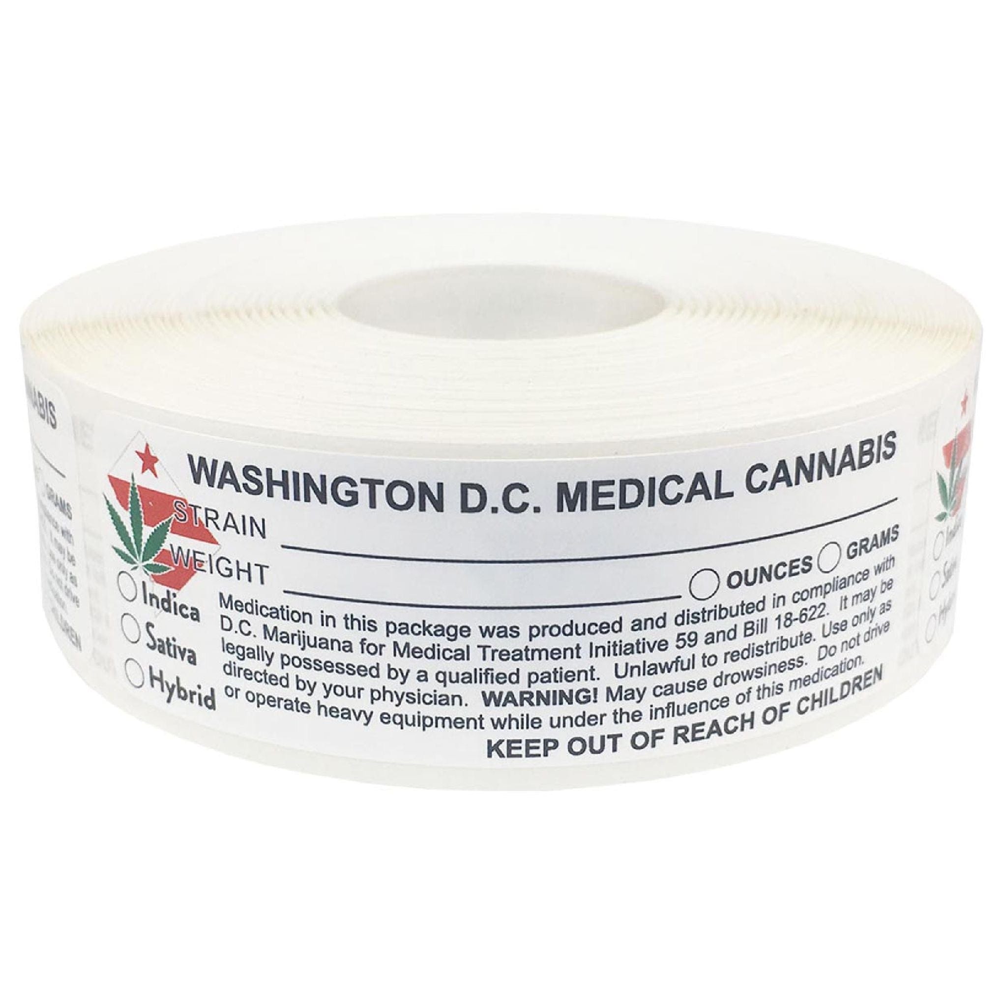 WASHINGTON D.C. | Cannabis Warning Label | Strain Label | 1“ x 3